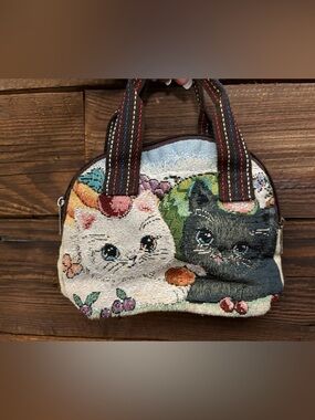 Cute Tapestry Cat Handbag in Multicolor